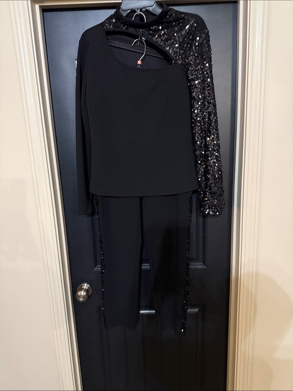 SHEIN Black Sequin-Trim Jumpsuit